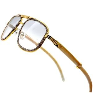 Rhinestone Sunglasses Gold Frame Square‎ Lens Fashion Shades Men Hip Hop Lentes